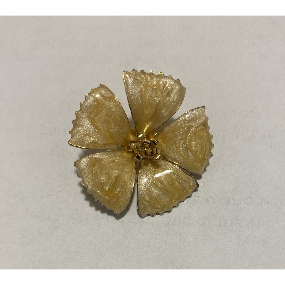 Vintage‎ Yellow Enamel 5 Petal Flower Gold Tone Pin Brooch